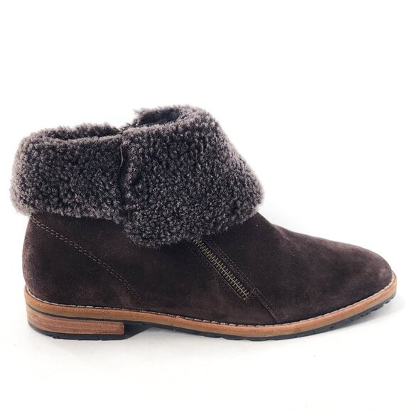 PAUL GREEN Cabo Dark Brown Shearling Cuff Suede Ankle Boots Double Zip - Picture 4 of 10